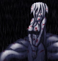 alternate_version anthro big_breasts breasts bruises canine crying cuts darkness emo female fox fur furry multiple_tails nude pain rain tail tanukiyasha