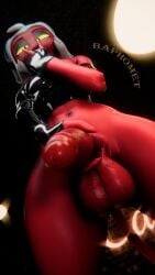 3d_(artwork) absurd_res anthro armwear balls baphomet_(artist) big_balls big_penis black_clothing bottomless clothed clothing demon demon_humanoid digital_media_(artwork) elbow_gloves erection femboy fingerless_gloves fingers genitals glans glistening glistening_genitalia glistening_penis gloves grey_hair gynomorph hair hand_on_penis handwear helluva_boss hi_res holding_penis horn humanoid humanoid_genitalia humanoid_penis imp intersex latex latex_armwear latex_clothing latex_gloves latex_handwear latex_legwear legwear looking_at_viewer looking_down low-angle_view makeup male navel nipples penis penis_towards_viewer red_body red_genitals red_penis red_skin smile solo tagme_(character) tail text thick_thighs topwear white_hair wide_hips yellow_eyes yellow_sclera