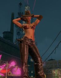 1girls 3d 3d_(artwork) 3dcg armpits arms_above_head artist_request bare_shoulders belt bikini_top character_request edited_screencap emotionless emotionless_female expressionless female female_only game_cg game_mod game_screenshot hands_behind_head holstered_pistol indifferent leaning_hips leaning_to_the_side leather_pants modding_(gaming) navel raining red_bikini_top revolver saints_row saints_row_the_third skyscrapers source_request uncaring uncaring_female