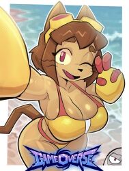 kit_(gameoverse) gameoverse bikini huge_tits peace_sign selfie