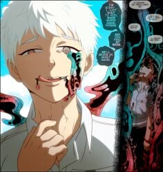 black_hair hikaru_ga_shinda_natsu hikaru_indou monster_boy the_summer_hikaru_died vore white_hair yaoi yoshiki_tsujinaka
