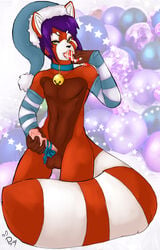 1boy arm_warmers ashton ball balls bell candy candy_cane christmas collar erection femboy furry girly green_eyes hat holidays licking lithe male male_only masturbation outfit penis phsuke purple_hair red_panda reverse_countershading solo suck tongue