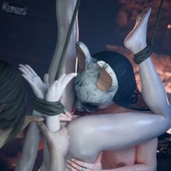 3d blender blowjob crossover cum cum_in_mouth dead_by_daylight eastern_and_western_character fingering fingering_anus fingering_ass leon_scott_kennedy oral oral_sex rebecca_chambers resident_evil rope rope_bondage shibari the_huntress_(dead_by_daylight) tied-up upside-down upside_down_cunnilingus upside_down_fellatio wawmes