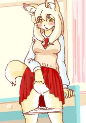 blush canine female fox fur furry_ears furry_tail kin-shun panties skirt solo tail underwear