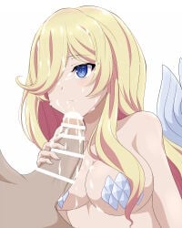 1boy 1girls absurd_res after_oral asaricurry bar_censor big_breasts bikini blonde_hair blue_eyes blue_tail blush breasts censored cum cum_drip cum_in_mouth cum_on_breasts cum_on_face cumshot female female_focus hair_over_one_eye hi_res isekai_maou_to_shoukan_shoujo_no_dorei_majutsu kodansha light_blush light_skin long_hair male merfolk mermaid mermaid_fallen monster_girl navel one_eye_obstructed paid_reward_available penis shell shell_bikini solo_focus tail_fin white_background