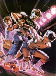 bulge gay male male_only nipples oliver_frey_(zack) original penis penis_through_leghole roller_skates shirtless shorts traditional_media yaoi