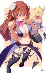 2d 2d_(artwork) 2d_artwork 2girls ashamed belly belly_button big_boobs big_breasts black_legwear black_stockings black_thigh_highs black_thighhighs blonde blonde-haired_female blonde_female blonde_hair blonde_hair_female blush_face blush_lines blushing blushing_female breasts broken_horn brown-eyed_female brown-haired_female brown_eyes brown_hair brown_horn brown_horns busty busty_female busty_girl calves character_request cleavage collarbone demon_girl demon_horns demon_humanoid demon_tail digital digital_art digital_drawing digital_drawing_(artwork) digital_media digital_media_(artwork) drawing elbows eltir embarrassed embarrassed_expression embarrassed_female eyebrows_visible_through_hair female female_focus female_only fingers flushed flushed_face flustered flustered_female full_body garter_straps groin hair_between_eyes high_resolution highres horn horns knees large_boobs large_breasts lean_figure legs legs_closed legs_together legwear long_hair machikado_mazoku midriff multiple_females multiple_girls narrow_waist navel nipple_bulge open_mouth open_mouth_smile orange_background parted_lips petite petite_body petite_breasts petite_female petite_girl petite_tits shoulders sidelocks simple_background skindentation slender_body slender_waist slim_female slim_waist small_boobs small_breasts small_tits smile smiley_face smiling smiling_at_another smiling_at_partner standing stockings thigh_highs thighhighs thighs thighs_together tiny_breasts tiny_tits tongue white-eyed_female white_background white_eyes wide_hips yellow-haired_female yellow_hair yoshida_yuuko