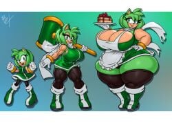 1girls amy_rose anthro apron ass boots bracelet breasts cake cleavage earrings eulipotyphlan female female_focus female_only furry gloves green_amy green_eyes green_fur green_hair hairband hedgehog hedgehog_humanoid hips large_ass large_breasts meme mobian_(species) muscular muscular_female olympics piko_piko_hammer purple_eyeshadow ring scarf sega skirt sonic_(series) sonic_the_hedgehog_(series) stockings thick_thighs thighs unrealexpectation wide_hips