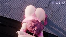 1girls 3d against_surface animated arched_back ass bare_shoulders big_ass female female_focus female_only hot_pink_tracer jacket jiggling_ass light-skinned_female light_skin loop medium_breasts musiix no_sound overwatch pink_hair shaking shaking_ass shaking_butt short_hair shorter_than_10_seconds side_view sleeveless sling_bikini standing swimsuit tracer very_short_hair video