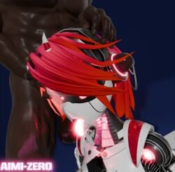 1boy 1girls 3d 3d_(artwork) a.i.m.i_(aimizer0) aimizer0 big_breasts big_penis blender_(software) cum_string dark-skinned_male ear_fuck ear_penetration embedded_penetrable_sex_toy glowing_eyes mindfuck pink_hair robot robot_girl tongue_out white_body