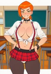 1girls ai_assisted ai_generated ben_10 choker classroom collar crop_top female female_only fit_female gwen_tennyson midriff miniskirt plaid_skirt pleated_skirt prussia123 school_uniform schoolgirl schoolgirl_uniform short_hair skimpy_clothes skirt slutty_outfit solo tied_shirt very_short_skirt