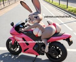 ai_generated anthro big_breasts bikini bimbo breasts bunny bunny_ears bunny_girl bursting_breasts cleavage cleavage_cutout enormous_breasts female furry giant_breasts gigantic_breasts huge_breasts hyper_breasts judy_hopps large_breasts matriksai party rabbit seductive selfie zootopia zootopia_2 furry_female motorcycle