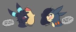 gowiththephlo typhlosion furry umbreon male male_only duo male/male sniffing musk_fetish sniffing_penis penis_on_face flaccid flaccid_penis uncut erection pokemon blush drooling balls humanoid_penis penis
