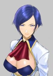 1girls anagumasan big_breasts blue_eyes blue_hair boob_window elisabeth_blanctorche huge_breasts king_of_fighters light-skinned_female light_skin pale-skinned_female pale_skin short_hair thick