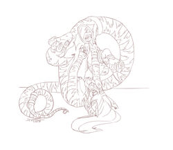 1girls breasts claws dinosaur ear female hair hindpaw looking_up mirror monochrome nipples nude original_character piercing pussy raptor reflection scalie sefeiren sketch solo spread_pussy spreading tail tongue upside-down