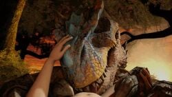 3d ambiguous_gender animated beastiality blowjob capcom duo erect_penis erection eyes_closed fellatio feral feral_on_human first_person_view flying_wyvern furry genital_danger_play gif hand_on_head happy human human_on_feral human_penetrating ivorylagiacrus larger_ambiguous larger_feral licking licking_penis light-skinned_male loop looping_animation male monster monster_hunter oral oversized_oral penis penis_in_mouth petting pov reptile scales scalie sharp_teeth short_playtime shorter_than_10_seconds smaller_human smaller_male teeth tigrex tongue