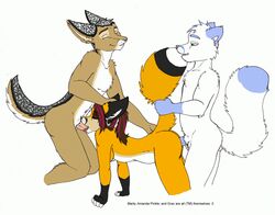 anthro canine female fox fur furry jackal male oral penetration penis pinkle_(artist) sex sheath straight threesome