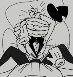 1boy 1cuntboy 2boys ahe_gao ahegao bed_sheet blush caine_(the_amazing_digital_circus) clothed clothed_sex cum cum_in_pussy cum_inside cumming cumming_in_pussy cumming_inside cumming_while_penetrated cuntboy cuntboy/male eyes_rolling_back fully_clothed grabbing_waist heart hearts_around_head heels holding_legs holding_pillow holding_waist hugging_pillow kinger_(the_amazing_digital_circus) legs_held_open legs_spread legs_up male male/male male_only male_penetrating_male no_sound pillow pillow_grab pillow_hug pillows shorter_than_30_seconds shorter_than_one_minute size_difference spicyyteeth spread_legs spread_pussy tagme tears the_amazing_digital_circus video