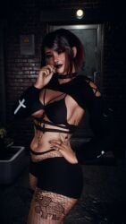 crashbanditkut self_upload 2026 hi_res highres high_resolution 3d 4k virtamate virt-a-mate depth_of_field chromatic_aberration pinup original original_character human female 1girls 1girl straight solo solo_focus solo_female hair long_hair hair_bun eyebrows eyelashes long_eyelashes eyeshadow lips lipstick makeup mascara light_skin light-skinned_female breasts small_breasts thighs standing looking_at_viewer thick_thighs thick thick_lips big_lips freckles freckles_on_face navel belly belly_button tummy nails long_nails nail_polish piercing piercings pierced_belly_button navel_piercing nose_piercing septum_piercing young young_female teenager teenage_girl queen_of_spades queen_of_spades_symbol queen_of_spades_tattoo qos qos_tattoo tattoo tattoos snowbunny bnwo multicolored_hair black_hair red_eyes red_hair ear_piercing black_lipstick black_eyeshadow outdoors outside alley clothed clothing collar topwear bra pants fishnets ring rings goth goth_girl smile smiling smiling_at_viewer half-closed_eyes