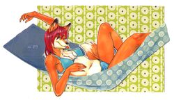 1futa 2009 anthro bikini bulge canine chest_tuft chubby dickgirl fox fur furry futanari hammock intersex mcarson skimpy solo solo_futa