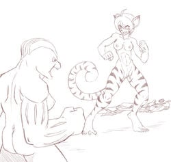 anthro ass breasts breath_of_fire claws feline female fight fur furry hair katt machoke medium_breasts monster nude pokémon_(species) pokemon pokemon_(species) pussy sefeiren sketch stripes stripped tail teeth tiger