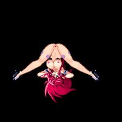 breasts female female_only green_eyes long_hair luna_himeki m.u.g.e.n one_eye_closed pixel_art red_hair sprite tattoo vanguard_princess pussy nipples areolae gif animated spread_legs cum