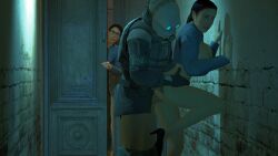 1boy 1boy1girl 1girls 3d against_wall ali_quantum barcode_tattoo being_watched breasts citizen_(half-life_2) civil_protection_(half-life_series) female female_04_(half-life_2) half-life_(series) half-life_2 high_heels male masked_male police sfm source_filmmaker vaginal_penetration watching
