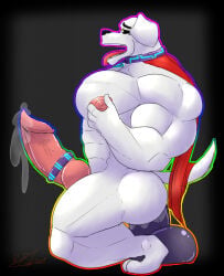 accessory animal_genitalia animal_penis anthro bara big_penis black_sclera bodily_fluids canid canine canine_genitalia canine_penis canis cape clothing cock_ring collar corruption dc_comics domestic_dog dripping erection fur genital_fluids genitals hi_res hypnosis jewelry krypto male male_only mammal mind_control muscular muscular_male open_mouth penis penis_accessory penis_jewelry precum precum_drip rikuoxas solo solo_male tongue tongue_out vein veiny_penis white_body white_fur yellow_eyes