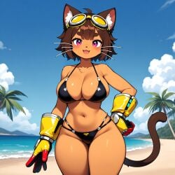 kit_(gameoverse) gameoverse glitch_productions solo solo_focus solo_female female female_only fur furry female_focus feral fellatio looking_at_viewer large_breasts gloves glasses goggles goggles_on_head technology furry_only furry_female anthro anthro_only 1girls beach beach_background underwear underwear_only shiny_skin shiny big_breasts bikini bikini_top bikini_only tan_body tan_skin tan_fur dark_skin dark-skinned_female dark_hair black_hair short_hair purple_eyes outdoors cat_ears cat_tail standing ai_generated ai_assisted ai ai_art ai-created sunlight sun panties