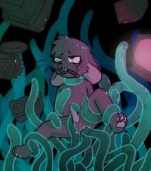 anal anal_penetration anthro bdsm blush bravobunny brown_body brown_fur electronics full-length_portrait fur gag gagged genitals hi_res humanoid_genitalia humanoid_penis looking_up male mammal mouse murid murine nipples penetration penis portrait rodent sex solo teal_tentacles television tentacle_creature tentacle_in_ass tentacle_penetration tentacle_sex tentaclejob tentacles underwater water
