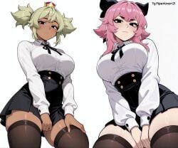 2girls ai_generated brawl_stars breasts looking_at_viewer mandy_(brawl_stars) melodie_(brawl_stars) solo white_background