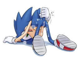 1boy color cum cum_inside exposed_torso footwear fur furry gloves green_eyes handwear hedgehog humanoid karlo male male_only nude open_mouth penis shoes solo sonic_(series) sonic_the_hedgehog tail upside-down