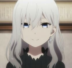 blue_eyes cute_face cute_girl female female_only high_quality high_resolution highres not_porn saotome_shino school_girl schoolgirl smiling_at_viewer teenage_girl waifu2x white_hair