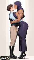 1futa ai_generated based big_balls big_breasts big_butt big_penis bulge bulge_through_clothing dark-skinned_futa flaccid flaccid_penis futa_with_male futanari hijab huge_cock hyper_genitalia large_penis muscular_futa muslim_futa original_characters penis_size_difference saggy_balls side_view thick_thighs tight_clothing visible