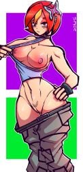 butterfly_(planetronika) spadesdraws 2d tagme female female_only female_focus wide_hips hourglass_figure busty nudity red_hair pinup pinup_pose planetronika