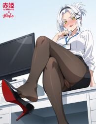 1girls ai_generated aroused aroused_face beauty_mark blush brat breasts bubblebebe cute cute_face eyebrows eyelashes female female_focus female_only hot hourglass_figure indie_virtual_youtuber lewdtuber medium_breasts office_lady petite petite_body petite_breasts petite_female pov pussy_peek sexy sexy_body sexy_female sexy_pose thick_thighs thighs vtuber vtuberfanart white_hair yellow_eyes