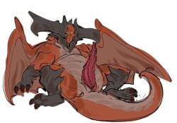 destiny_(game) destiny_2 oryx oryx_(destiny) hive_(destiny) male male_only 1boy penis tapering_penis spiked_penis big_penis large_penis dragon tail thick_tail wings dragon_tail dragon_wings multi_eye red_body red_skin green_eyes evil_otter