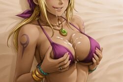 1girl after_cumshot after_sex ai_assisted ai_generated bandana big_boobs big_breasts bikini blonde_hair bracelet busty close_up_view cum cum_in_mouth cum_on_breasts cum_on_face cum_on_lips earrings fingernail_polish fingernails gina_benvesta harrenhaler holding_breast holding_breasts holding_breasts_up kuutei_senki large_breasts licking licking_lips long_hair nail_polish necklace pendant_necklace ponytail pushing_breasts_up sexy solo_female tan_skinned tanned tanned_female tanned_skin tattoo