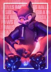 animal_genitalia anthro balls bottomless bottomless_anthro bottomless_male clothed clothing digital_media_(artwork) domestic_ferret english_text eyewear feet finger_in_sheath fingers fully_sheathed fur genitals glasses hi_res looking_at_viewer male mammal mustelid musteline open_clothing open_topwear pawpads sheath sidekick sitting solo spread_legs spreading tail text toes topwear true_musteline wearing_glasses weasel