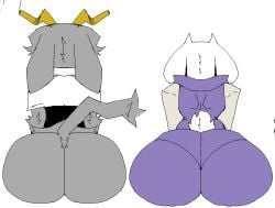 anthro ass boss_monster bottomless crossover female fur goat horns huge_ass hybrid monster pseudoregalia rabbit subjectdie_(artist) sybil_(pseudoregalia) toriel undertale undertale_(series) video_games