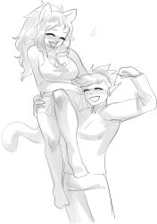 ikkigae rough_sketch sketch cute wholesome lifting_person straight straight_couple cat_ears cat_tail catgirl cat_girl alien alien_humanoid alien_boy omori captain_spaceboy space_boyfriend clarice_(sona) black_hair beauty_mark lipstick hazel_eyes blue_skin green_hair red_eyes self_insert selfinsert selfship selfshipping oc_x_canon ocxcanon ocxcannon oc canon