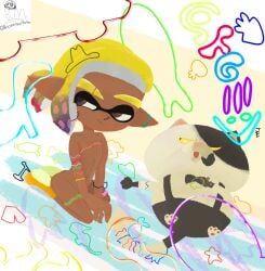 1boy boomerangmunke cat dark-skinned_femboy dark-skinned_male dark-skinned_twink dark_skin elf femboy inkling_boy judd_(splatoon) looking_aside male male_focus male_only nude pointy_ears splatoon tentacle_hair