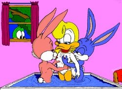 2girls babs_bunny bath bisexual blonde_hair blue_fur breasts buster_bunny duck female furry lagomorph licking loon male no_humans nude penis plucky_duck pouncer rabbit shirley_the_loon soft_feathers threesome tiny_toon_adventures tiny_toons ttbs uncensored vintage voyeur warner_brothers wet