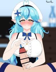 1boy 1girl animated blocking_cumshot blue_hair blue_nails blush bondage censored clothed_female_nude_male drunk drunk_bubble edging ejaculation elf femdom gif hair_ornament hat heart_bubble hololive hoonter large_breasts looking_at_viewer nipples_visible_through_clothing orgasm_denial sadism sex_toy smile sounding tagme urethral_insertion urethral_penetration virtual_youtuber white_hat yellow_eyes yukihana_lamy