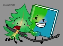 1boy 1dickgirl 1futa 1girls battle_for_dream_island bfdi book_(bfdi) dominant_female dominant_futa femdom fern_(bfdie) futadom futanari intersex leash leash_pull malesub object_shows penis_size_difference petplay precum submissive_male