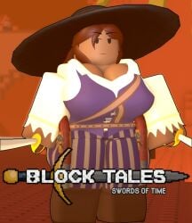 1girls 3d big_breasts block_tales breasts calypso_(block_tales) cleavage clothed copyright_name cutlass female female_only fully_clothed hat outdoors pinkishpinkas roblox roblox_game robloxian solo standing sword tagme thick_thighs thighs