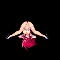 breasts female female_only green_eyes long_hair luna_himeki m.u.g.e.n one_eye_closed pixel_art red_hair sprite tattoo vanguard_princess pussy nipples areolae gif animated spread_legs