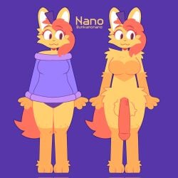 1futa 1futanari 2d 2d_(artwork) anthro artist_character bottomless bottomless_female bottomless_futa character_sheet cock dick furry futa_only futanari girlcock naked naked_futa naked_futanari orange_eyes orange_fur orange_hair paws penis self_insert unkanonano