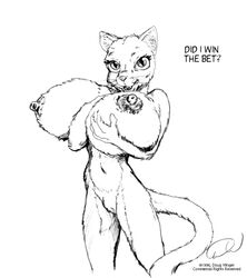 1990s 1996 90s anthro breasts cat catgirl doug_winger english_text feline female holding_breast holding_breasts holding_up_breasts hyper hyper_breasts looking_at_viewer nipples puffy_nipples signed skinny solo standing text thin traditional_media_(artwork) vintage