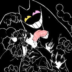 1:1 ambiguous_gender anthro bodily_fluids bovid caprine deltarune demon don_(dondon) dondon duo excessive_saliva extreme_french_kiss french_kissing friend_(deltarune) gagging goat hand_holding hands_everywhere kissing male male/ambiguous mammal monster multiple_hands restrained saliva saliva_string simple_background slime unknown_species